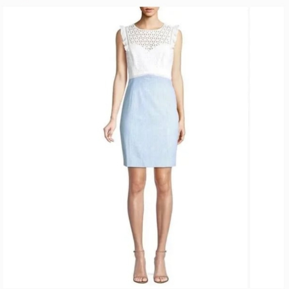 SIZE 8 Lilly Pulitzer Seersucker Blue and white Maya Shift Dress